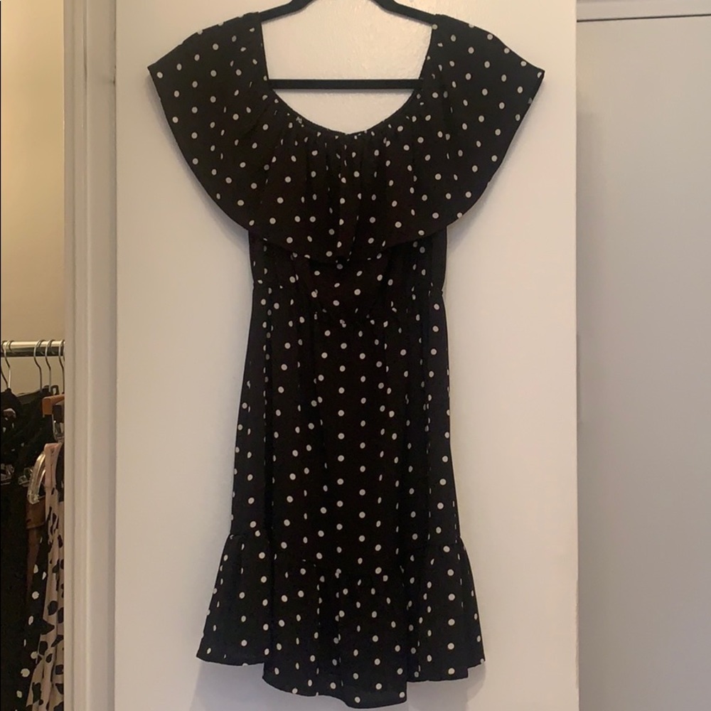 Polka dot off the shoulder dress